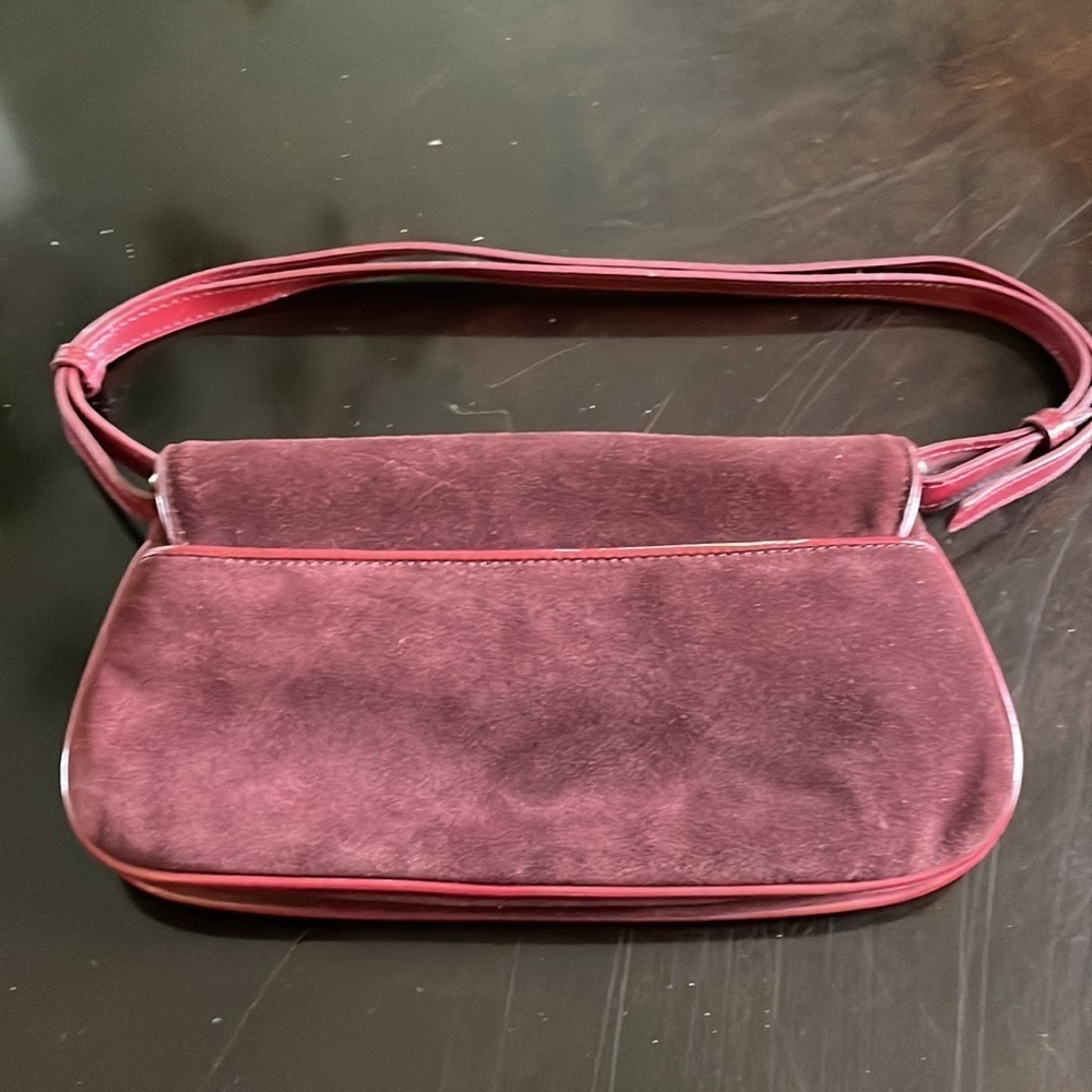 Ann Taylor Burgundy suede and patent small structured handbag: - Picture 3 of 7